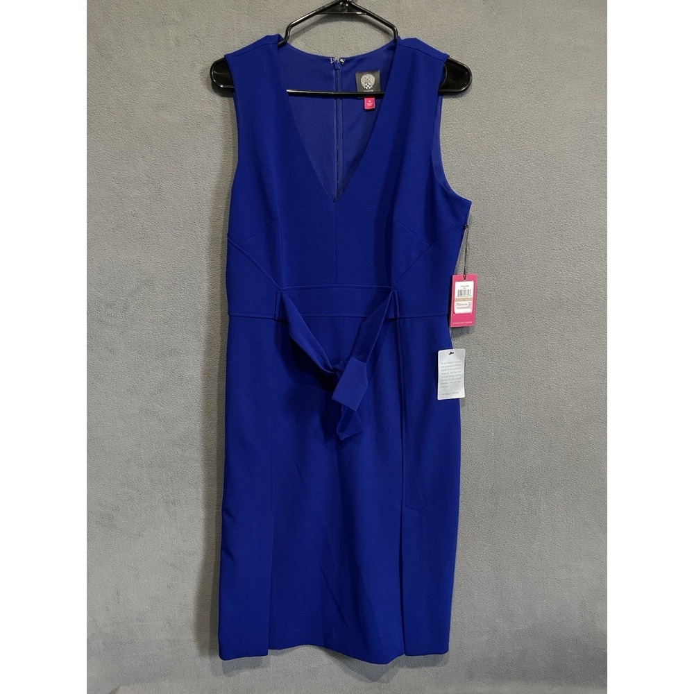 Vince Camuto Women's Short Sleeve Royal Blue Lined Sheath Dress Sz 12 Belt Waist